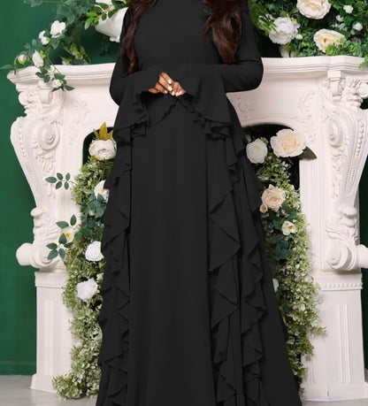 🍒Elegant women party dress high waist solid colour occasion wear design flared sleeve outfit for party all season clothing Reliant Ruffles