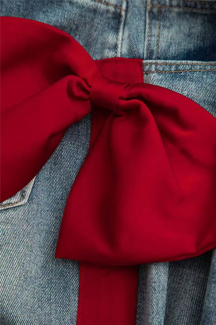 🍒Women's spring/autumn style Jeans fashion versatile slim Fit casual pants with linear and  bow detail decoration tie bow trousers  flared leg denim Line Up For These Bow Lines