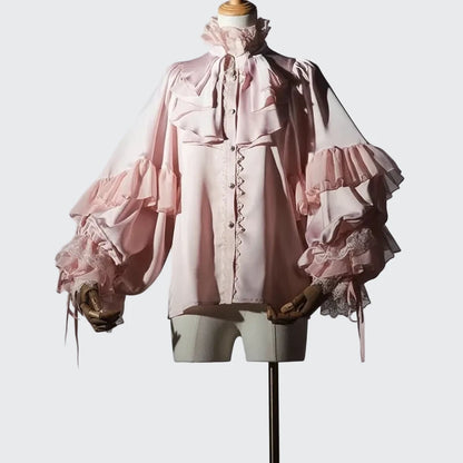🍒Batwing sleeve shirt women lolita style loose red blouse for spring summer and autumn solid colour elegant top solid colour   Look Smooth In Your Ruffs