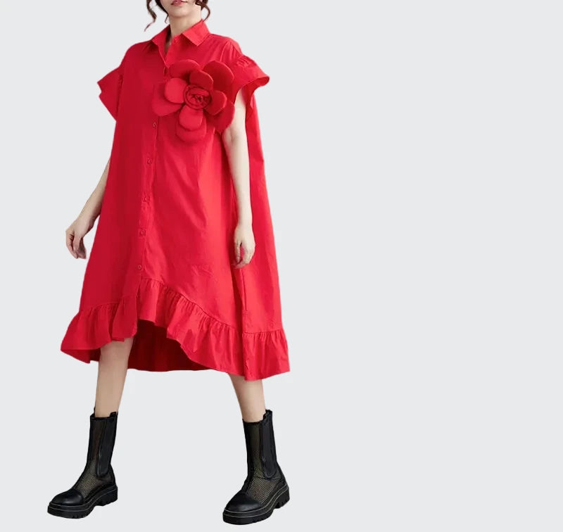 🍒Somer los rok, artistieke hoë-lae ruffelafwerking uitrusting met 3D-blom, katoenmengsel, kantoor slim-gemaklike vroue middellengte A-lyn. Moenie dat dit jou ontstel nie, pluk 'n blom en glip in die somer in.