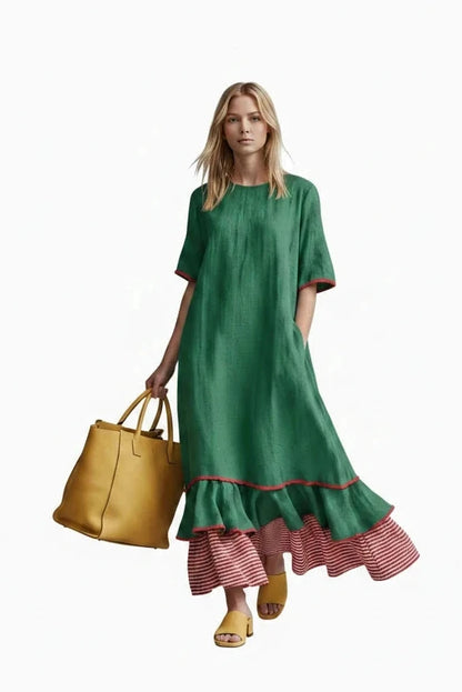 🍒Dress maxi summer with patchwork contrasting colours casual loose outfits for women fashion comfortable simple and versatile Fluttering flattering Fun