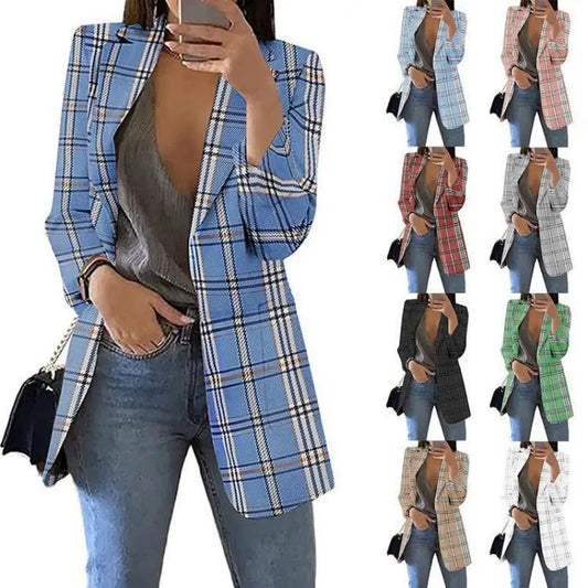 🍒Vroue geruite baadjie lente herfs langmou ligte jas met lapel plusgrootte baadjie kantoorklere Slank vroulike gemaklike klere Professionele, speelse ruitpatrone