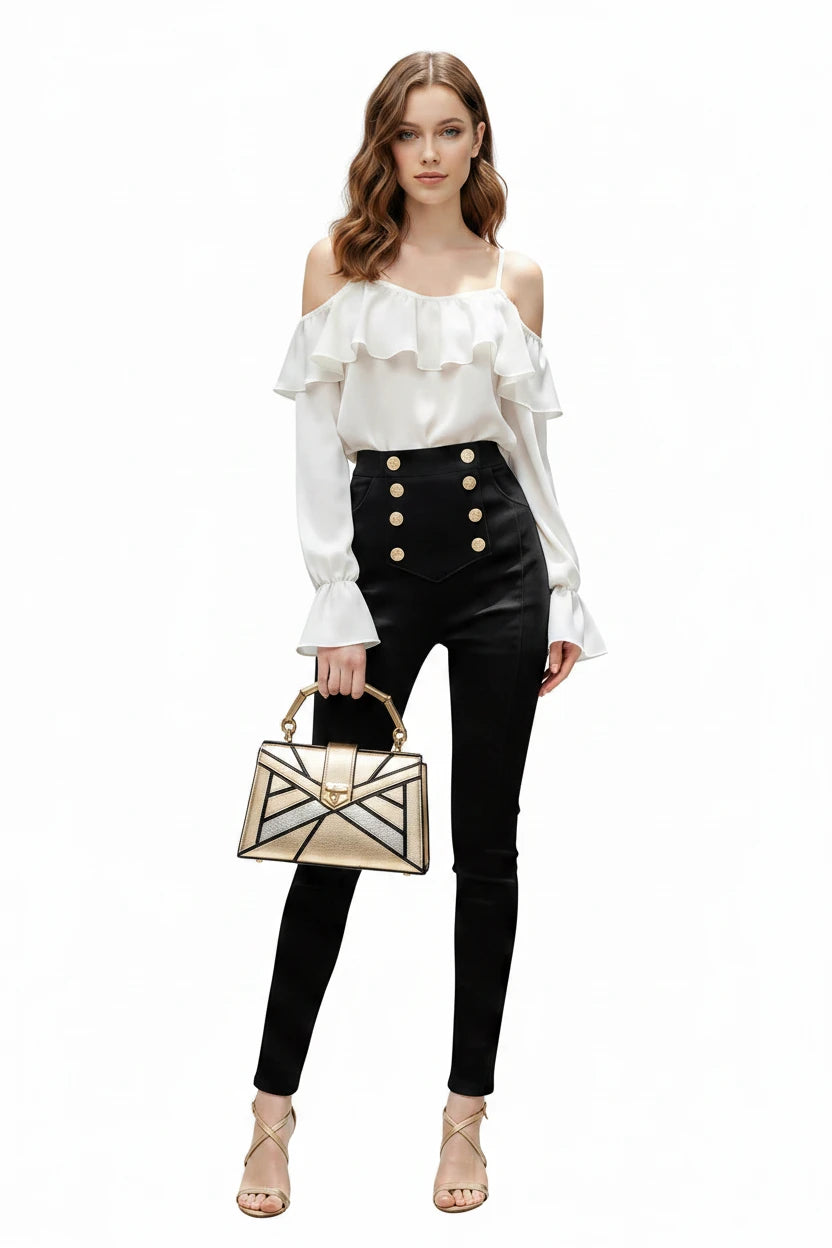 🍒 Women's pants high waist trousers button waist trousers for office elegant solid colour leggings skinny pencil pants  business casual women occasion wear fashionable Waist Wowers