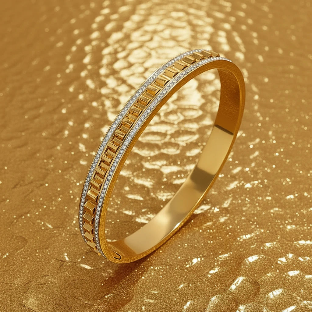 🍒Irregular geometric wave stainless steel bracelet with rhinestones exquisite gold colour cuff bangle smart casual Jewellery accessories Gifts Glitz Up Your Hand With A Band