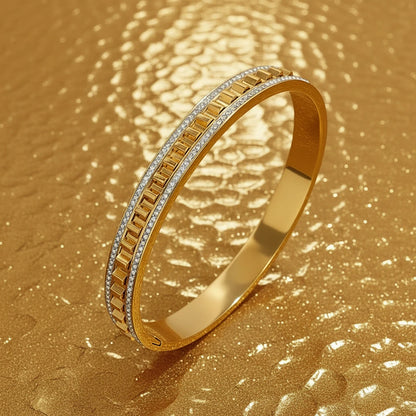 🍒Irregular geometric wave stainless steel bracelet with rhinestones exquisite gold colour cuff bangle smart casual Jewellery accessories Gifts Glitz Up Your Hand With A Band