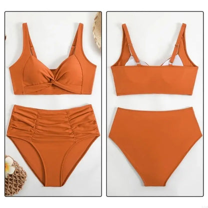 🍒Strap swimwear women high waist bikini set brazilian swimwear cross push up bra beach bathing suit full brief bather Take A Brief Second To Buy These