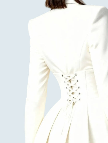 🍒Lace mixed media dress blazer v-neck dresses with sleeves short long sleeve mini evening party chic gown Spring feminine dress occasion wear womens    don’t WAIST time NET this SHORTly