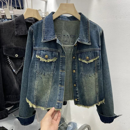 🍒Blue denim jackets women fall classic styles short coat chic outerwear female Mujer Loose smart casual clothes