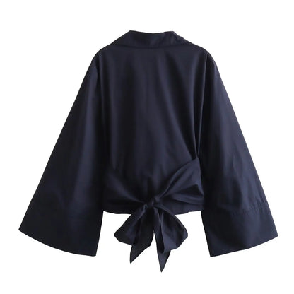 🍒Long sleeve shirt jacket women's tie top with wide sleeves female fashion clothing basic solid shirt smart casual blouse  Picture Yourself In This Pastel