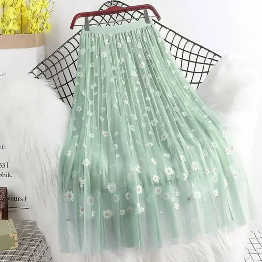 🍒甜美少女半身裙女士淑女时尚智能休闲服装 花卉夏季穿着网纱中长款 经典百搭优雅时尚魅力 场合穿着 网纱 这个网纱