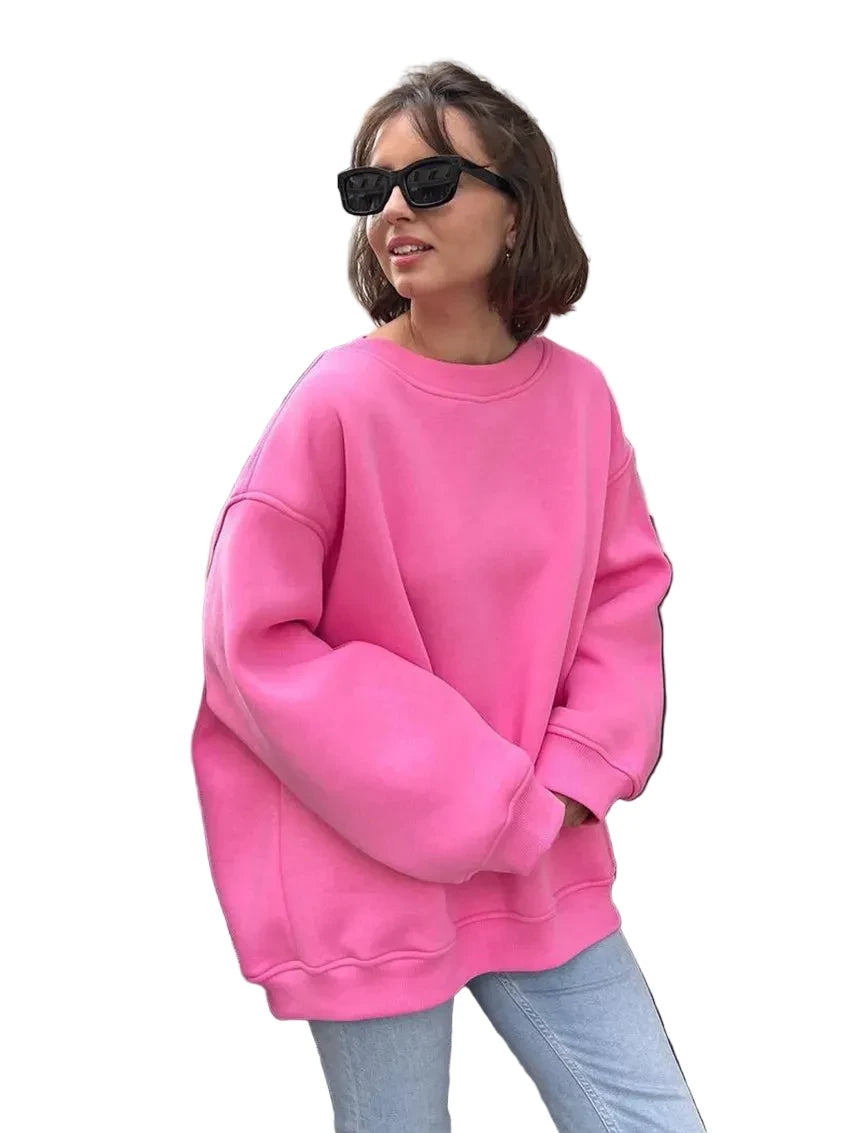 🍒 Oversize sweatshirt solid colour polar fleece tops for women o neck fashion casual wear fashionwear clothing No Sweat Sugar Free Or Sweet