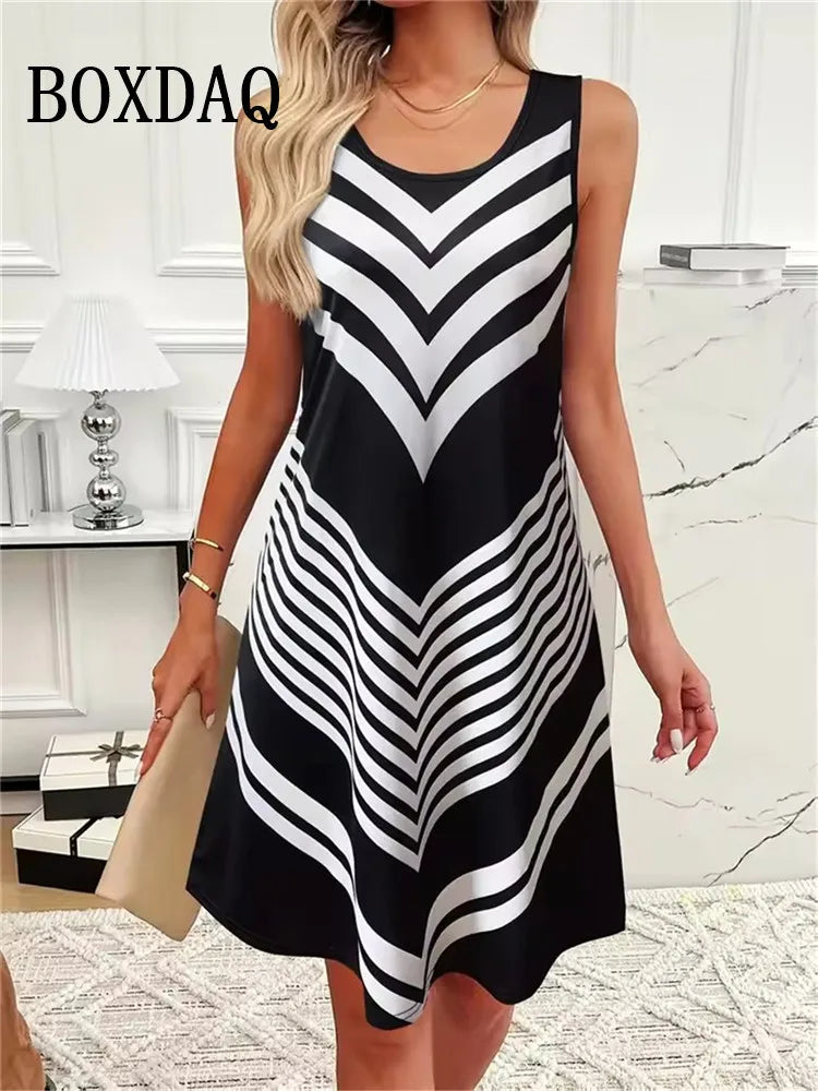 🍒Gedrukte strepiesrok somer elegante uitrustings vrouemodeklere los moulose a-lyn sonrok gemaklike drag plusgrootte dames