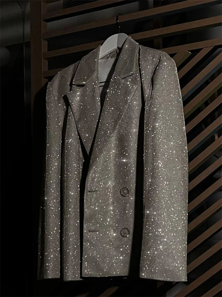 🍒Party sliver glitter three piece blazer sets for women fashion clubwear Sparkly Bra And Pants Matching set party occasion wear Get GlitZy