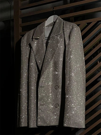 🍒Party sliver glitter three piece blazer sets for women fashion clubwear Sparkly Bra And Pants Matching set party occasion wear Get GlitZy