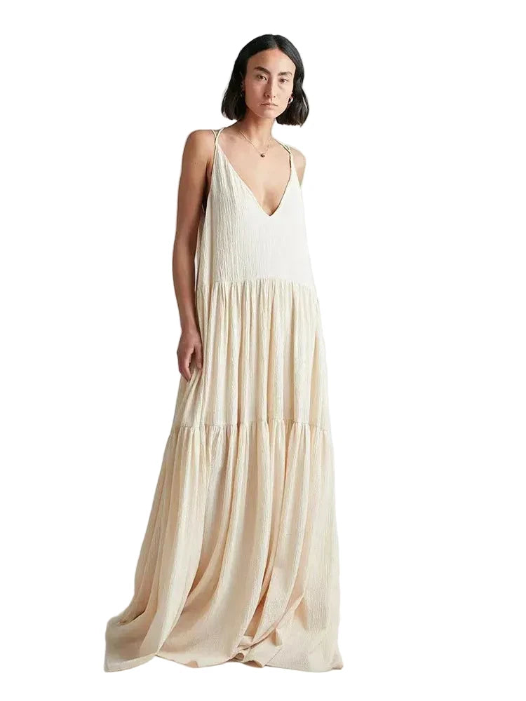 🍒Vroue se gemaklike lang rokke lente dubbel V-nek moulose somerrok los slingervel uitrusting stranddrag vakansiedrag maxi mode Modieus Fantasties