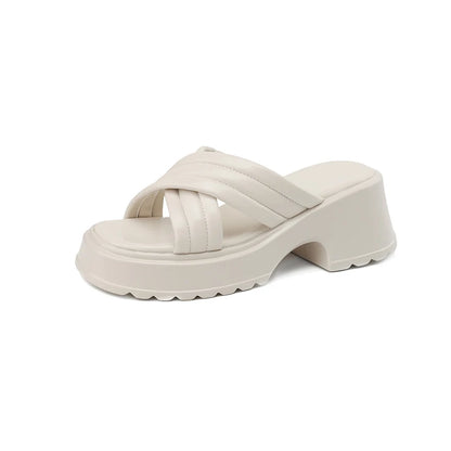 🍒Womens casual sandals thick sole beach shoes summer mules  fashion platform slippers Large Size shoes 33-43