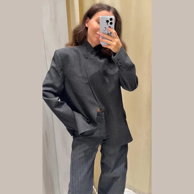 🍒Casual black blazer and pants set long sleeve jacket with fitted waist and long kick flare solid straight pant set women spring autumn suits  ‘Well fit