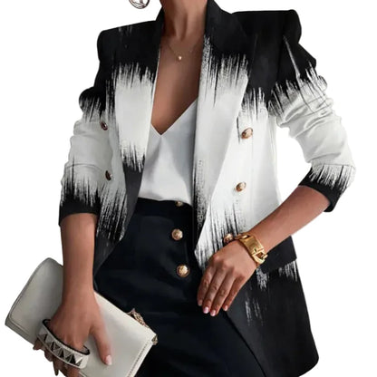 🍒Long sleeve button sequin jacket for occasion simple chic outerwear turn-down collar coats women spring autumn fashion ladies blazers    Aqua -ire A Cool Black and White Jacket