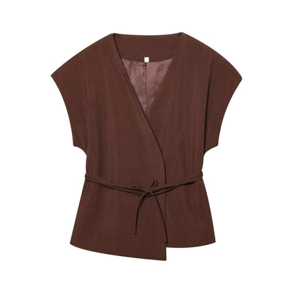 🍒Trouser suits for women sleeveless v-neck top with belt and straight pants wide leg sets spring summer clothing smart casual clothes party occasion wear two piece Two Piece Ease