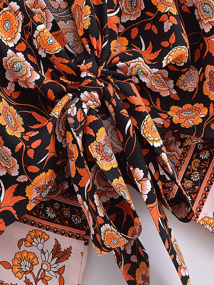 🍒Boho kimono vintage womens fashion short beach swimsuit robe floral clothing batwing sleeve top rayon bohemian bikini cover Ups Beachwear summer clothes Cool Cover