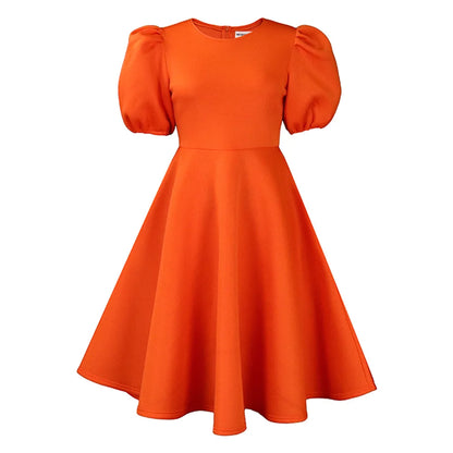 🍒Elegante rokke vir dames met O-nek, kortmoue, uitrusting vir verjaarsdagpartytjie, hoë middellyf, geplooide pofmoue, vrouemodemode, geleentheidsdrag, aandpartytjiedrag, middelkalf, luukse B'day Bopper Beauty Babe