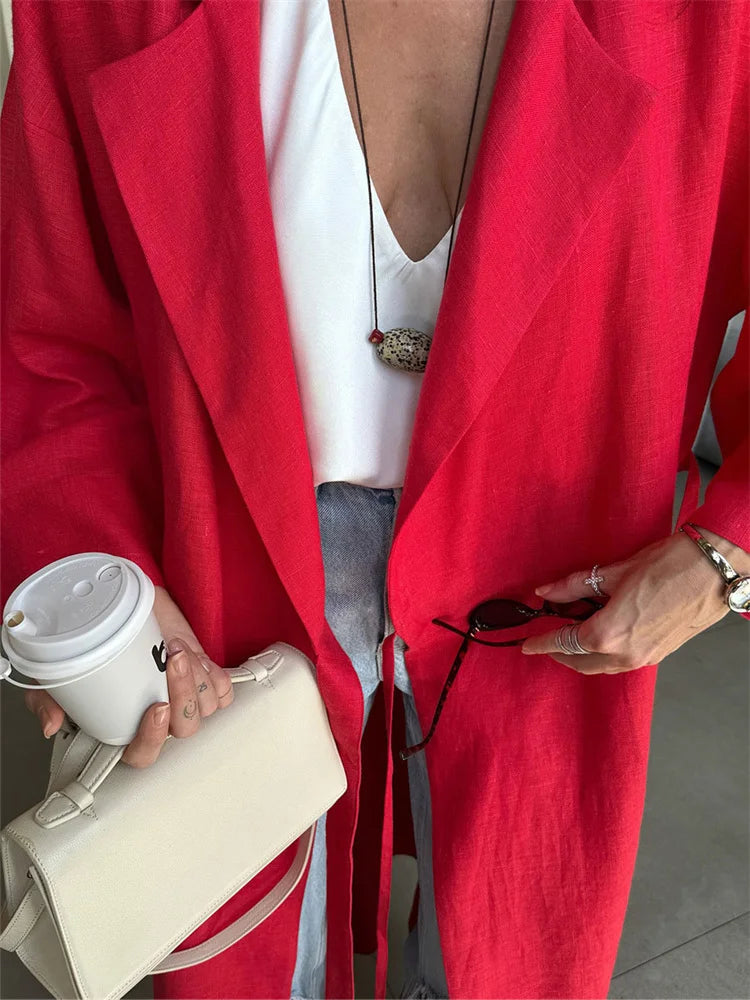 🍒Dress for women versatile casual loose clothing fashion lapel Long light summer coat with long sleeve summer commuting clothes Dont Overlook An Over Coat