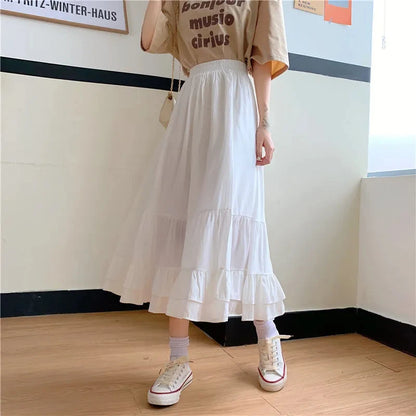 🍒 Gelaagde romp met elastiese middellyfband vroue se wit a-lyn gelaagde rompset somerklere sjiek slim gemaklike mode elegante kantoordrag vir dames Crisp Wispy Gypsy