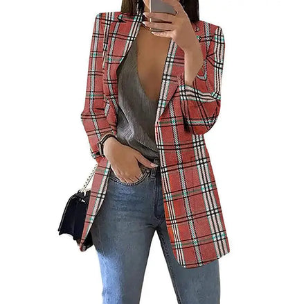 🍒Womans plaid blazer spring autumn long sleeve light coat with lapel plus size jacket office wear Slim female casual clothes Profesh’ Playful Plaids