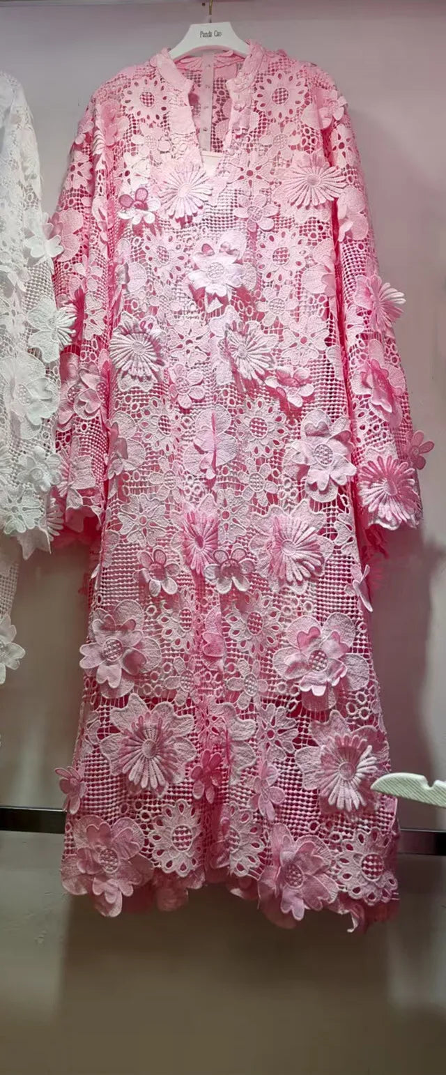 🍒Women's lace dress 3d flowers long sleeve maxi womens occasion wear wedding guest outfit autumn party wear Fem Fleur Fresh Fashion