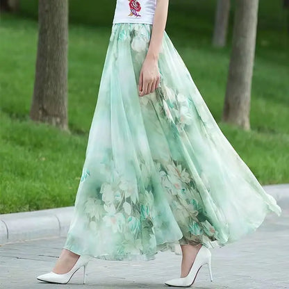 🍒 Blomme-somersrome vir vroue druk vroulike modedrag hoë middellyf romp uitrusting elegante a-lyn boho maxi slim gemaklike klere A-lyn van Pragtige Blomme