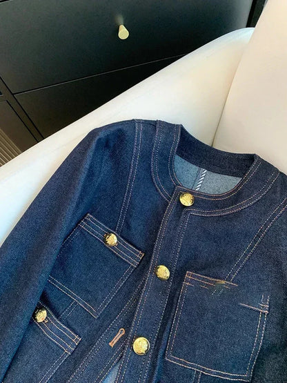 🍒Blue denim jackets women fall classic styles short coat chic outerwear female Mujer Loose smart casual clothes
