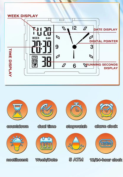 🍒Fashion electronic watches unisex luminous calendar time piece waterproof clock outdoor sports Casual Ladies Digital Wristwatch  Face The Day With A Big Face