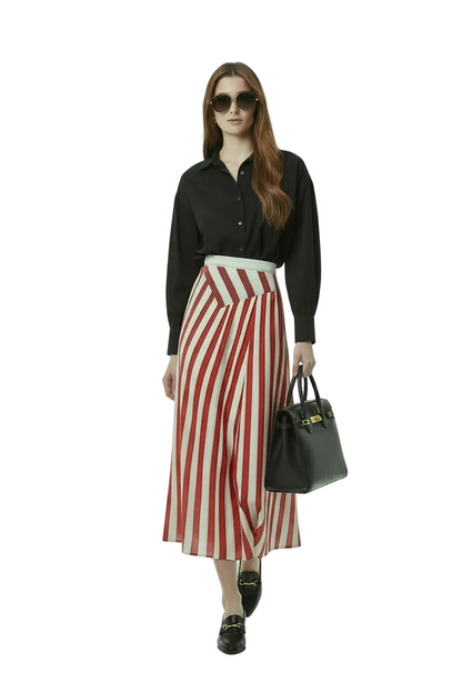 🍒French a line skirt striped high end exquisite hepburn midi skirt elegant smart casual wear women Office wear occasion wear Feel Candy In Stripes