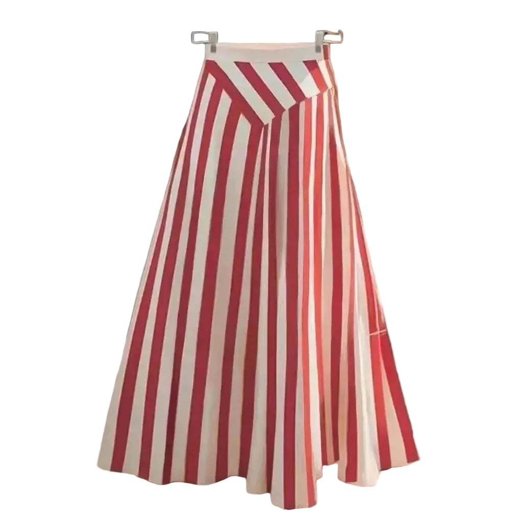 🍒French a line skirt striped high end exquisite hepburn midi skirt elegant smart casual wear women Office wear occasion wear Feel Candy In Stripes