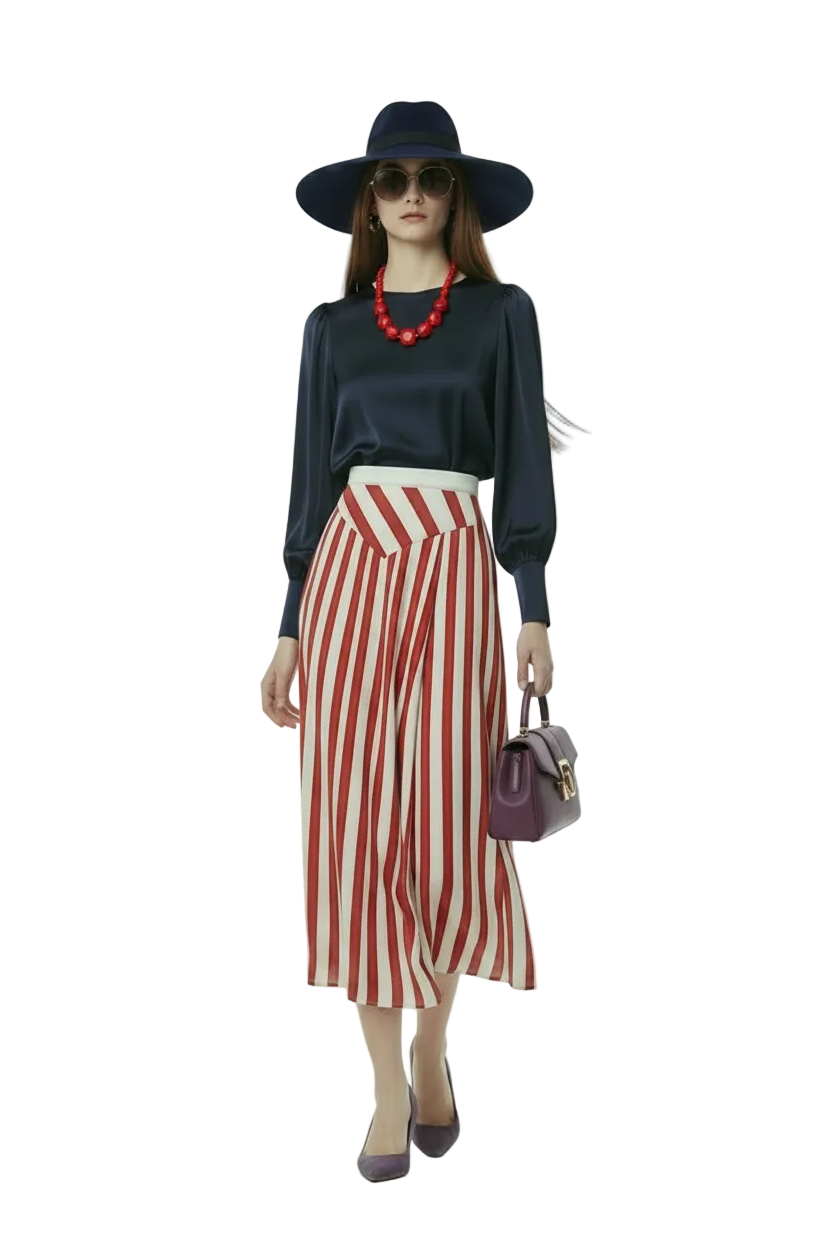 🍒French a line skirt striped high end exquisite hepburn midi skirt elegant smart casual wear women Office wear occasion wear Feel Candy In Stripes