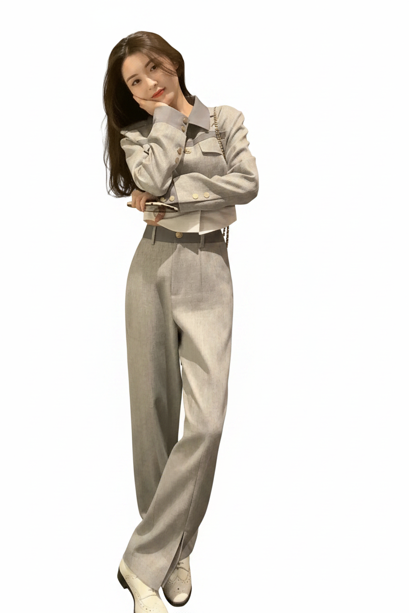 🍒Pants woman office wear and top 2 piece sets for women smart casual clothing suits spring autumn wear Everbody Suits Grey