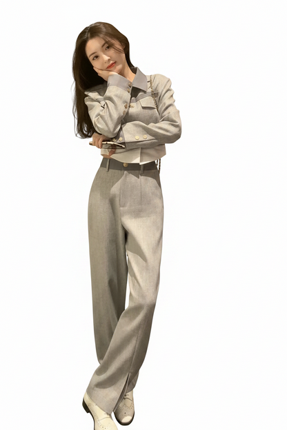 🍒Pants woman office wear and top 2 piece sets for women smart casual clothing suits spring autumn wear Everbody Suits Grey
