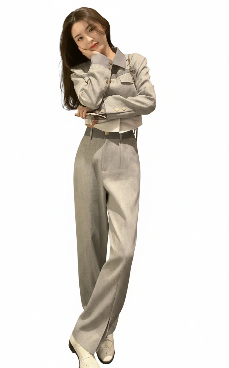 🍒Pants woman office wear and top 2 piece sets for women smart casual clothing suits spring autumn wear Everbody Suits Grey
