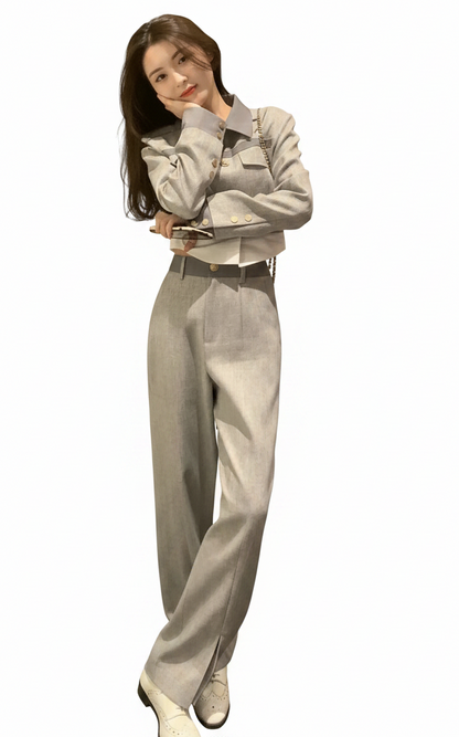 🍒Pants woman office wear and top 2 piece sets for women smart casual clothing suits spring autumn wear Everbody Suits Grey