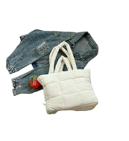 🍒Womens tote handbags quilted puff bag waterproof retro trendy shoulder bag large capacity solid colour soft casual accessory with decoration  don’t get PUFFed out with poor BAGs get this cutie