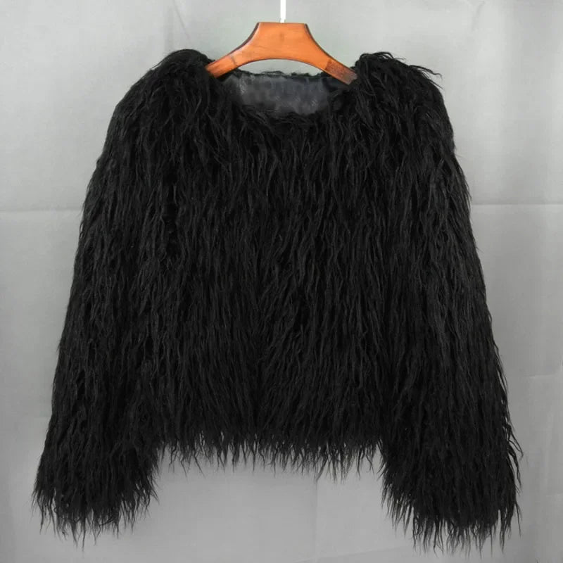🍒Colorful fur coat for fall winter outerwear fashion pink faux fur jacket thick warm outdoor fashion occasion over jacket women Fluff Up Your Puff