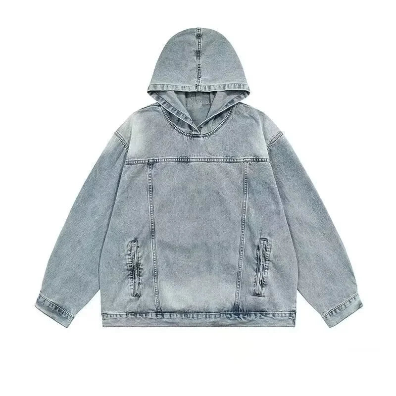 🍒Spring autumn jacket women denim hoodies for women ladies Jean pullover tops vintage unisex long Sleeve hooded baggy top