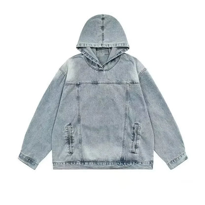 🍒Spring autumn jacket women denim hoodies for women ladies Jean pullover tops vintage unisex long Sleeve hooded baggy top