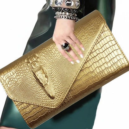 🍒Europe and america trendy clutch bags for women,designer fashion crocodile pattern under arm black envelope hand bag female large capacity bag Metalic gold available occasion clutch Cool Croco Clutch,Clickety Click Quick