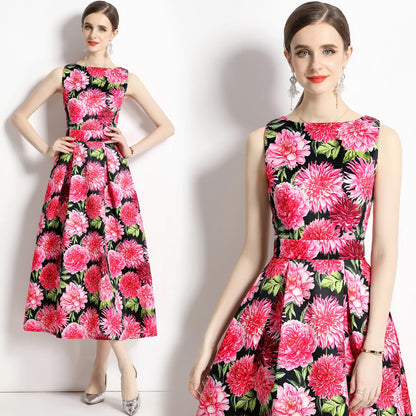 🍒Designer fashion dress floral print clothing vintage a line party wear outfit for women birthday dinner retro runway occasion wear  make ARRANGEMENTs for these FLOWERs
