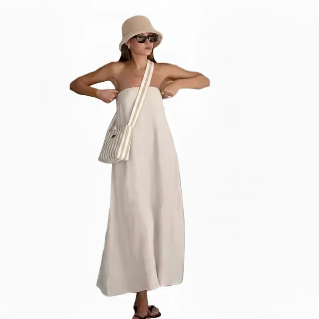 🍒French cotton dresses linen holiday clothes strapless outfits high waist backless summer clothing long dress for women maxi fashion Ladies Line Up For Your linen