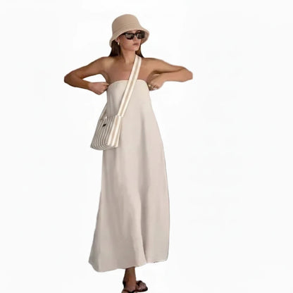 🍒French cotton dresses linen holiday clothes strapless outfits high waist backless summer clothing long dress for women maxi fashion Ladies Line Up For Your linen
