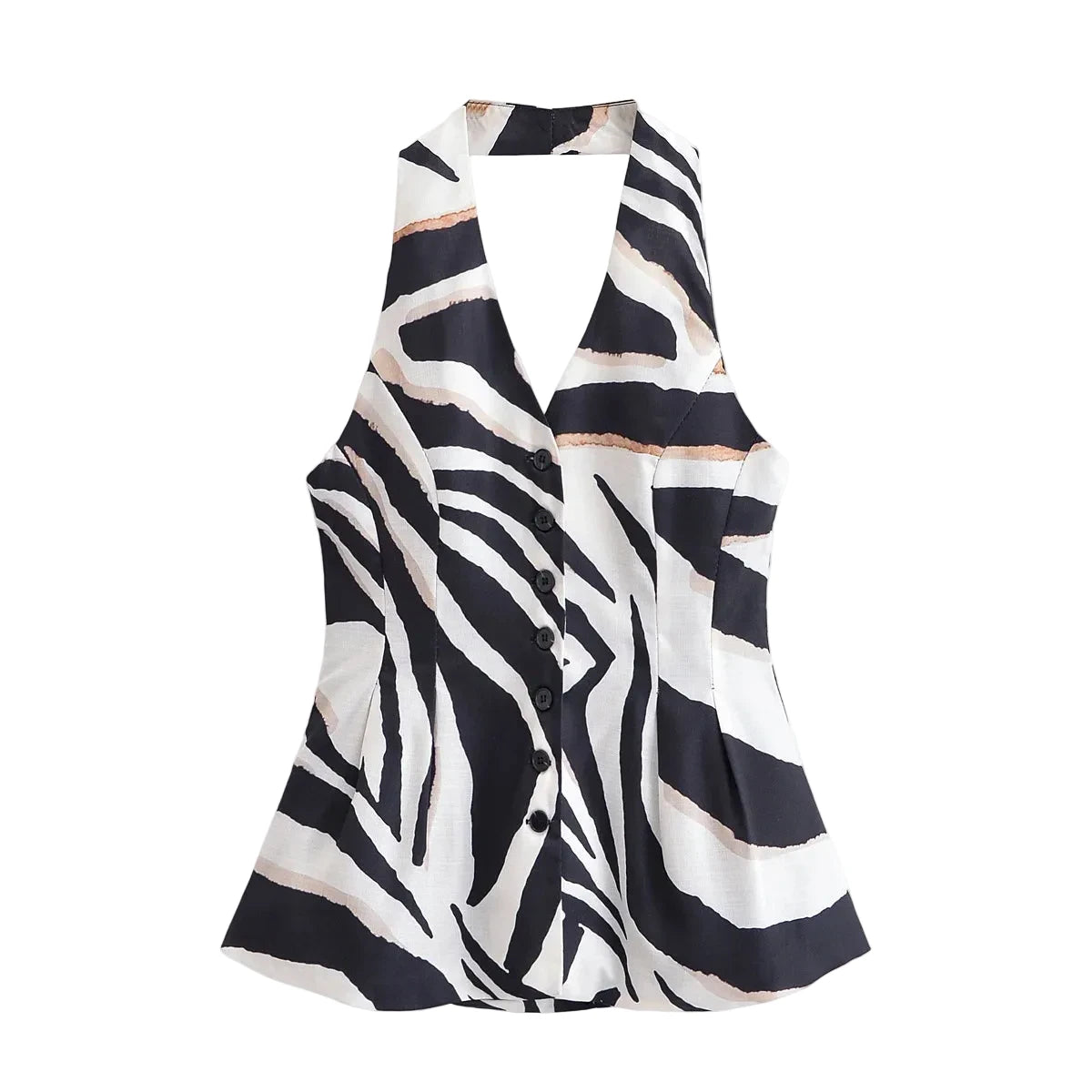 🍒Women summer holiday trousers and sleeveless top set single breasted top backless and elegant long high waist zipper pants loose fit Put your name aCROSS this ZEBRA and sING when you get it