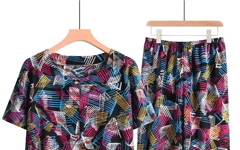 🍒Broek en T-hemp slaapklere stel katoen kortbroek en T-hemp sitkamerdrag bo-stuk en broek tuisdrag Slaapklere vir vroue 2-stuk slaapstel Trek jou BROEK en TEE aan en jy sal REG wees