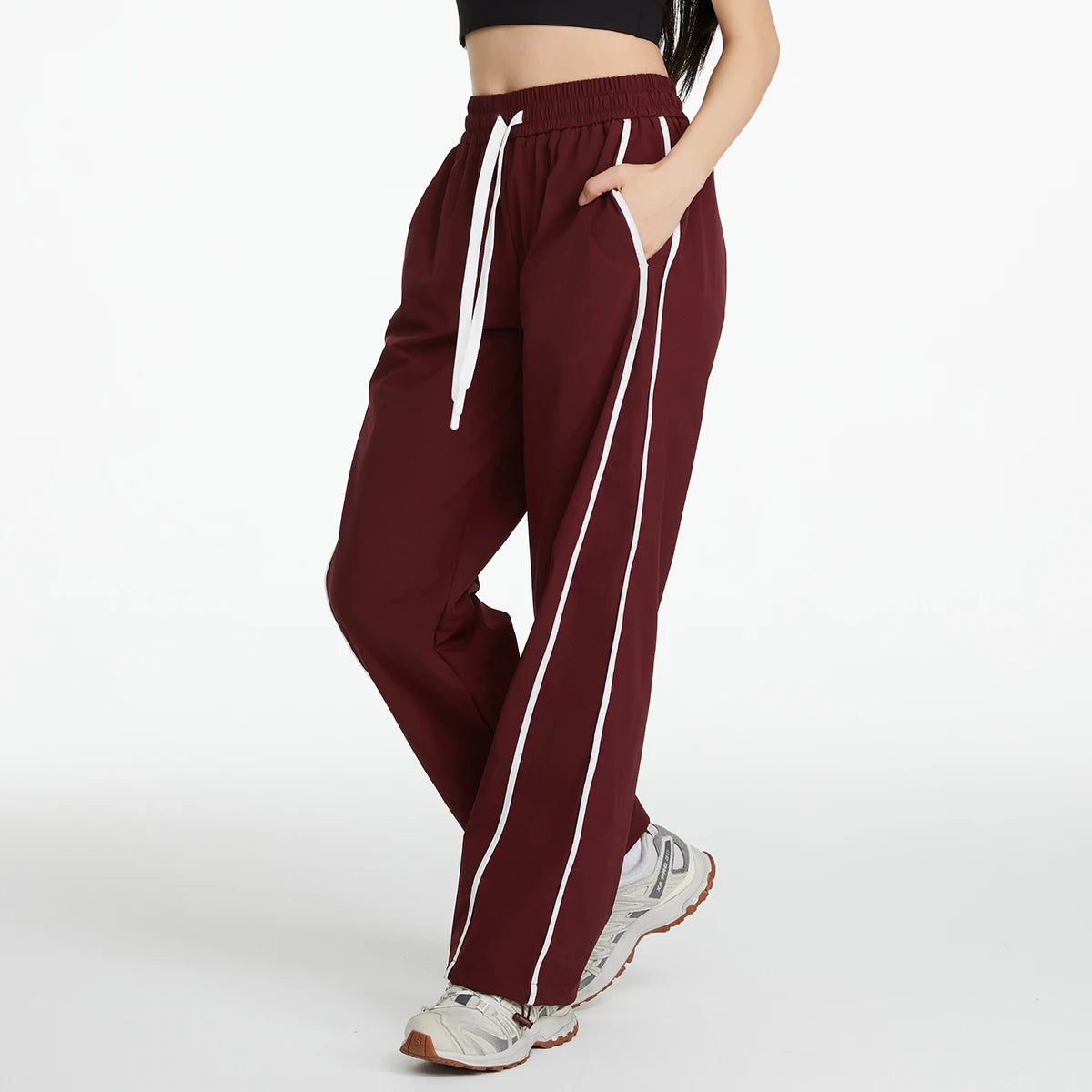 🍒Sportbroek vir vroue somer koel gemaklike los wye pype winddigte buitelug los gemaklike wyepypbroek gimnasiumklere mode: Sport Jou Styl